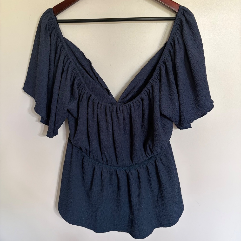 Daytrip Buckle Navy Blue Off Shoulder Smocked Waist Top XXL A5482B-K268